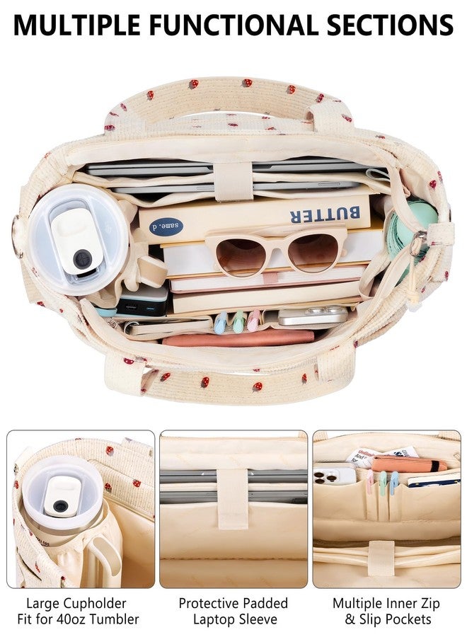 Bagstellar Corduroy Tote Bag for Women, 17 Pockets Laptop Work Tote Lightweight Teacher Nurse Bible Shoulder Bag for School Daily Travel - Image 3